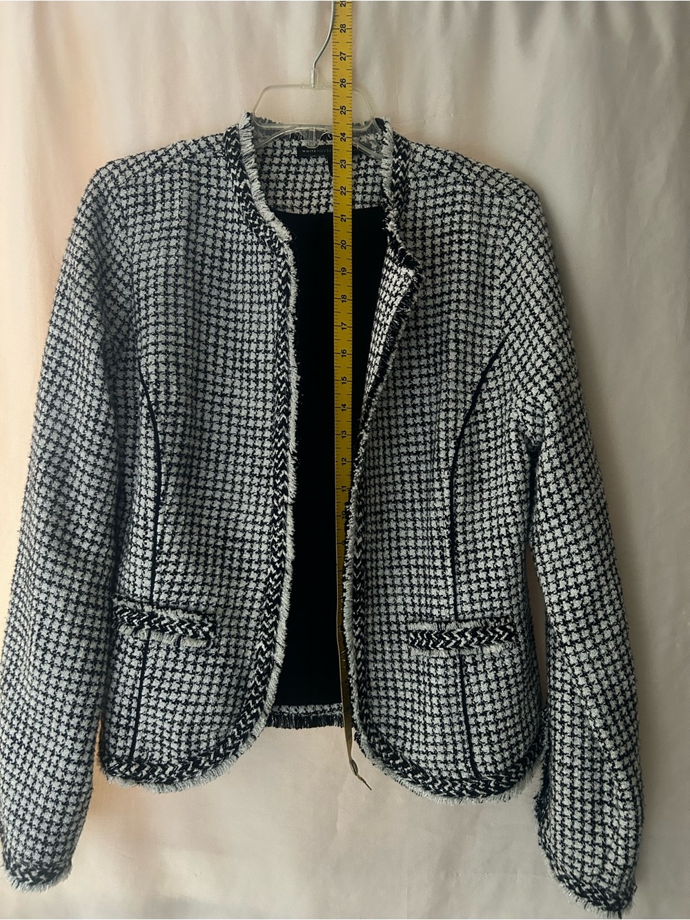 Black & White Tweed Collarless Jacket with Frayed edge detailing - Picture 17 of 17